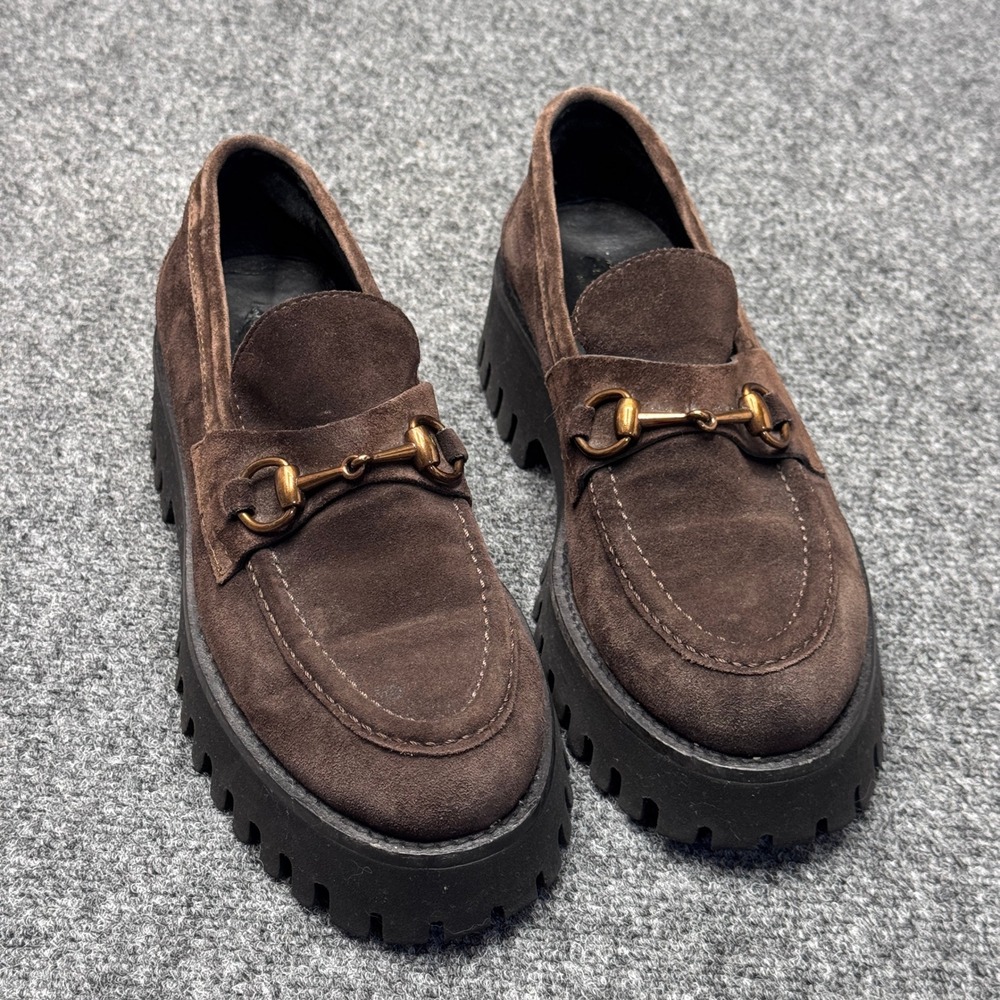 Alpe Horsebit Lug Sole Loafer Women 38 Brown Suede Chunky Platform Dark Academia
